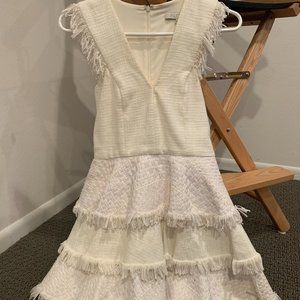 Sleeveless Zlata Tiered Raffia Dress, White